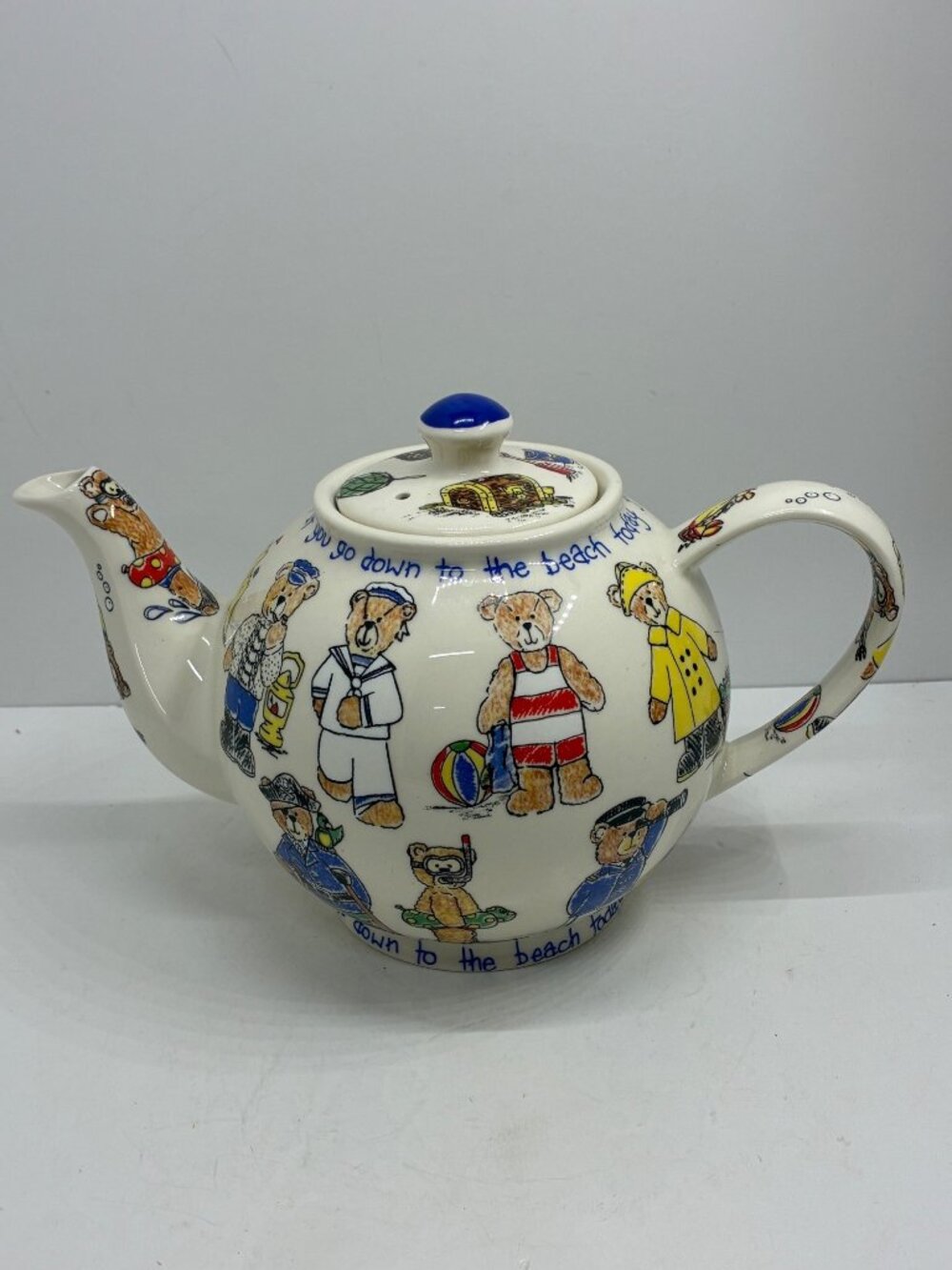 Cardew Beach Teddy Bear Ceramic Teapot With Lid Nautical Design